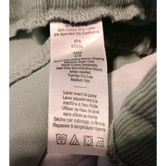Coldwater Creek Pants Womens 8 Sage Green Corduroy Pull On Elastic Waist Pinwale - Picture 6 of 6